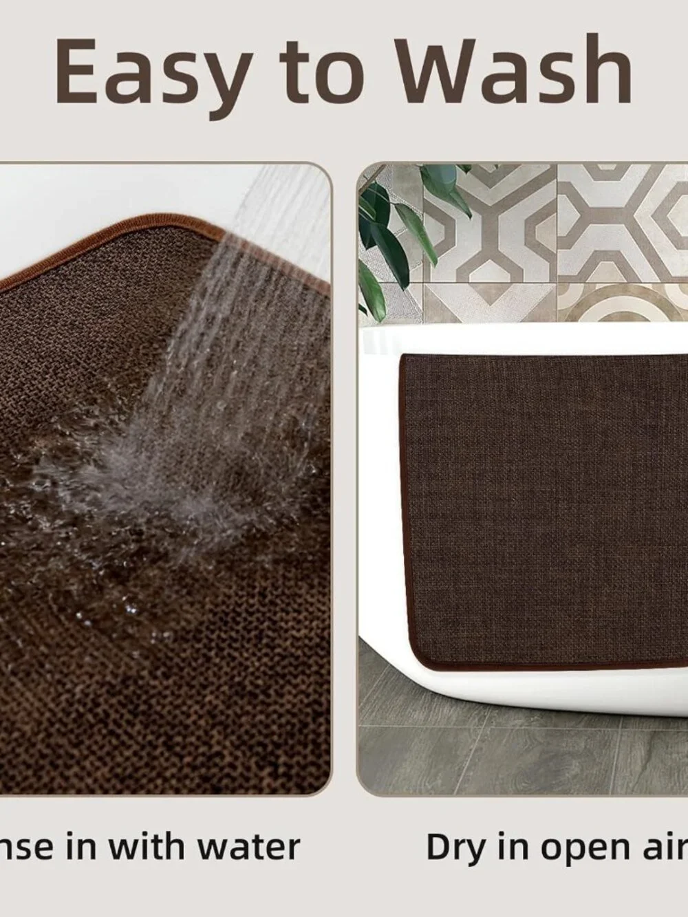 Bathroom Rug, Absorbent Bath Mat, Quick Dry, Non-Slip, 17x24 Inch, Brown